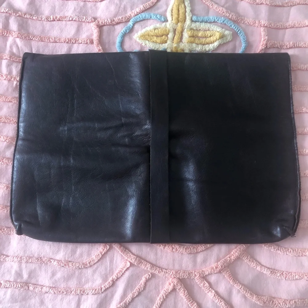 Handmade OOAK Dark Brown Leather Fold-Over Clutch Laptop bag